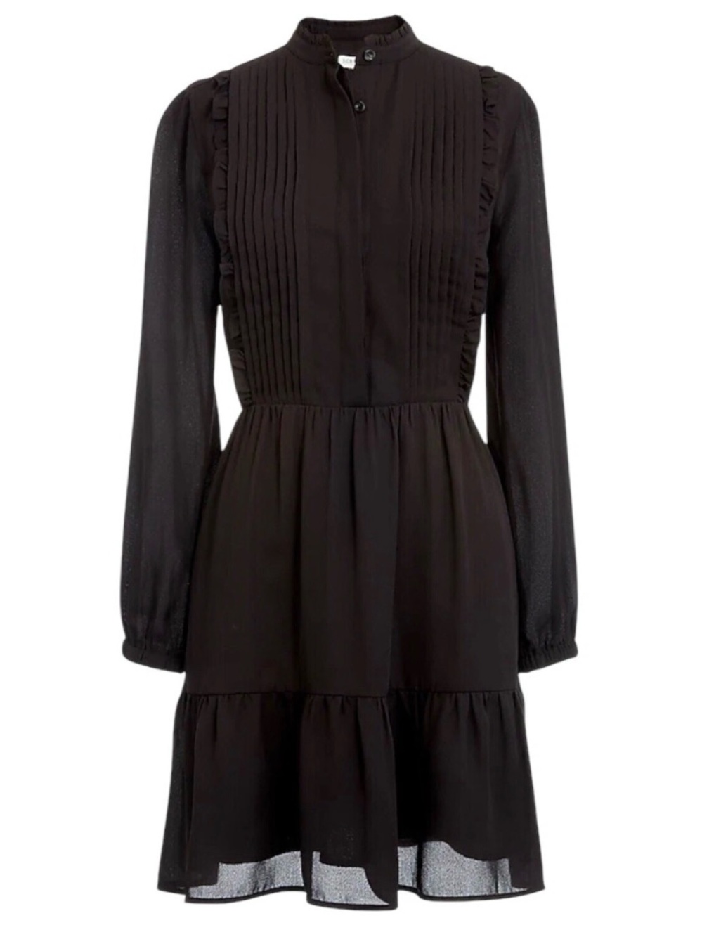 J Crew Mercantile Black Dress Size 6 Ruffle Pintuck Long Sleeve High Neck